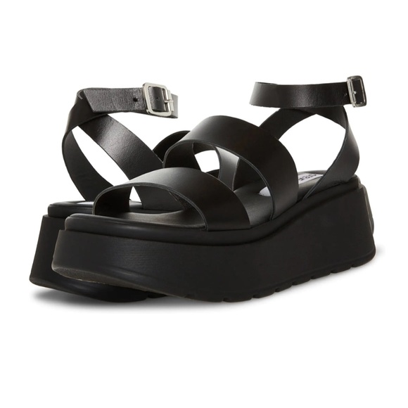 Steve Madden Shoes - NIB STEVE MADDEN | Tenysi Wedge Sandal Black Vegan Leather 8